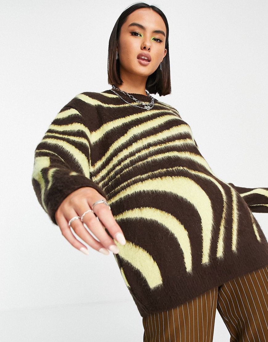 ASOS DESIGN oversized jumper in swirl pattern-Brown
