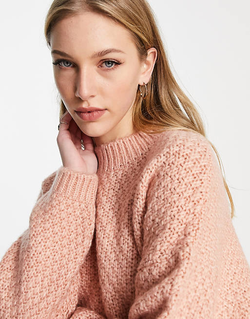  oversized jumper in textured stitch in pink 