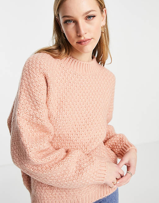  oversized jumper in textured stitch in pink 