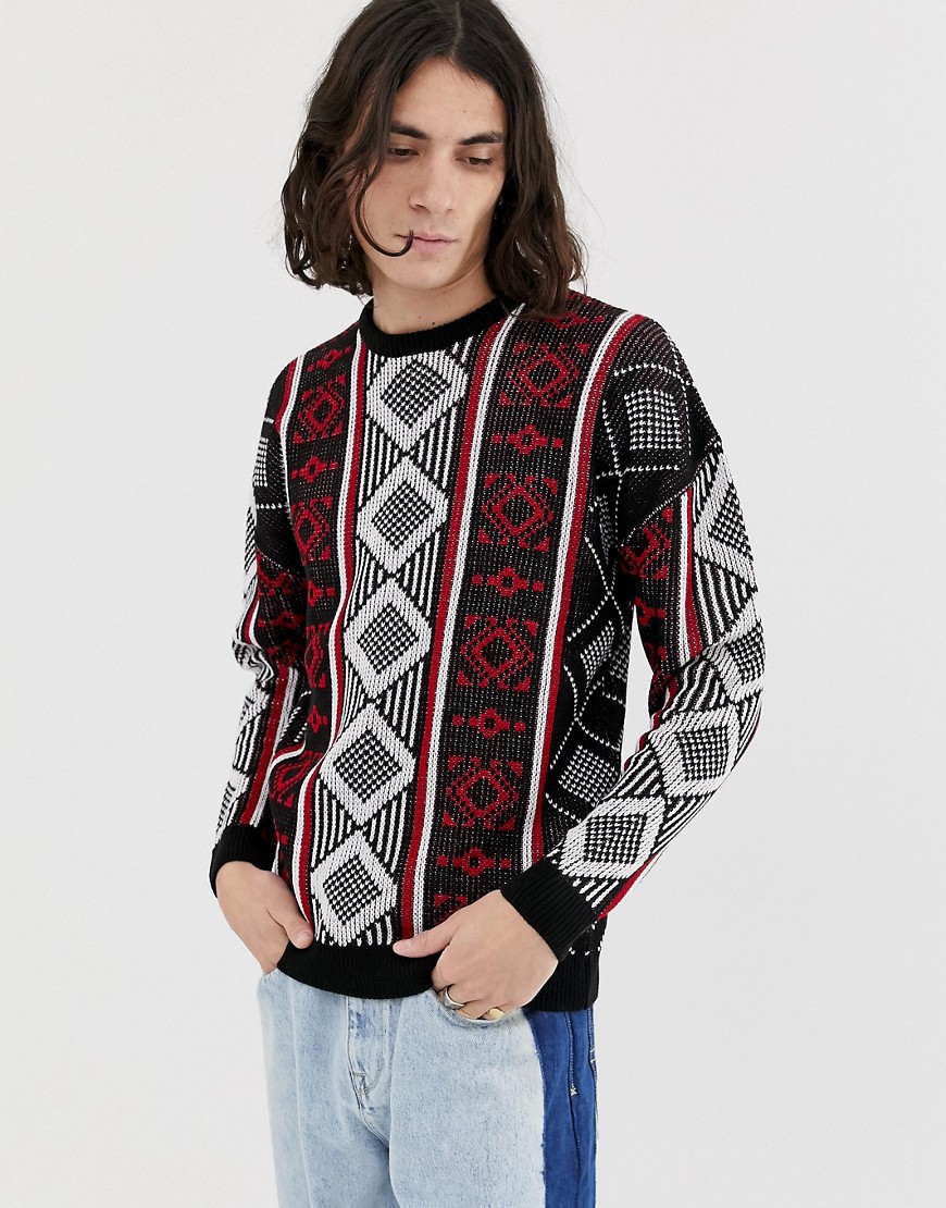 ASOS DESIGN oversized jumper with aztec pattern-Multi