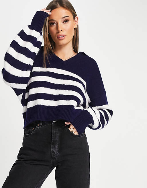  oversized jumper with collar in stripe 