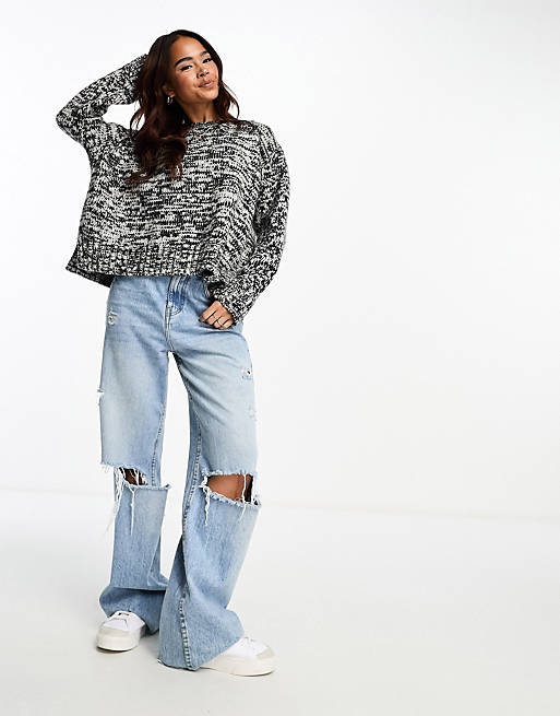 ASOS DESIGN oversized jumper with crew neck and side splits in grey marl | ASOS