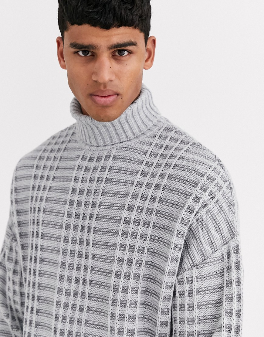 ASOS DESIGN oversized jumper with grid texture in grey