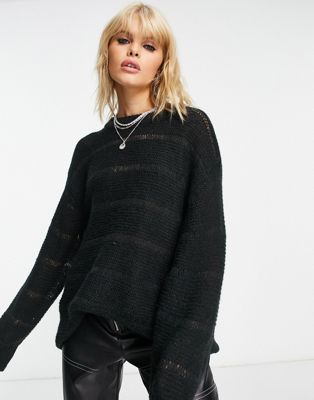 ASOS DESIGN oversized jumper with loose textured stitch in black