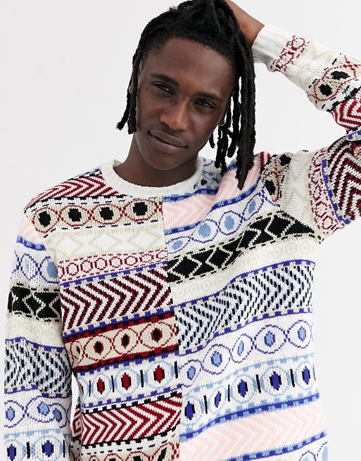 ASOS DESIGN oversized jumper with mix fairisle pattern