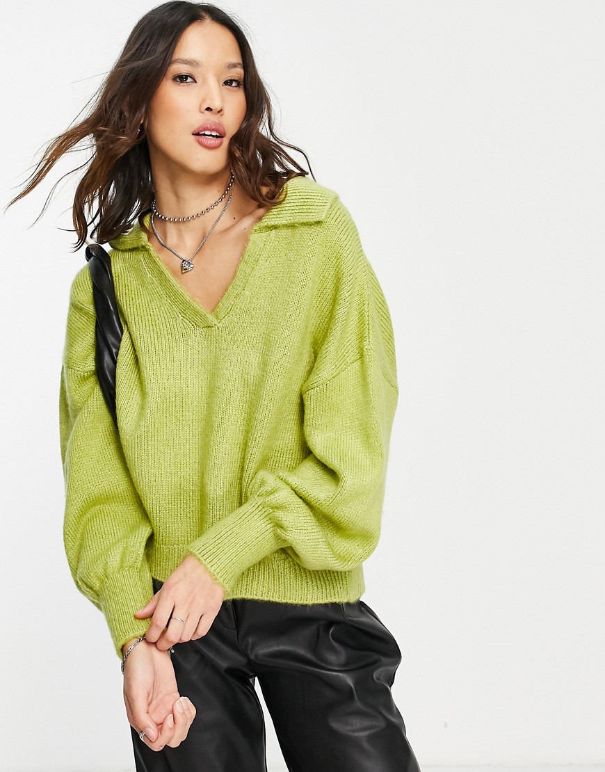 ASOS DESIGN oversized jumper with open collar in green