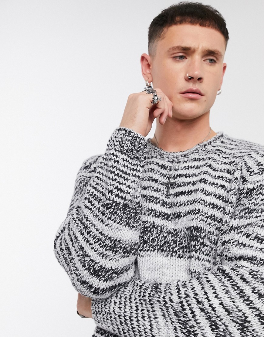 ASOS DESIGN oversized jumper with scoop neck in black and white space dye