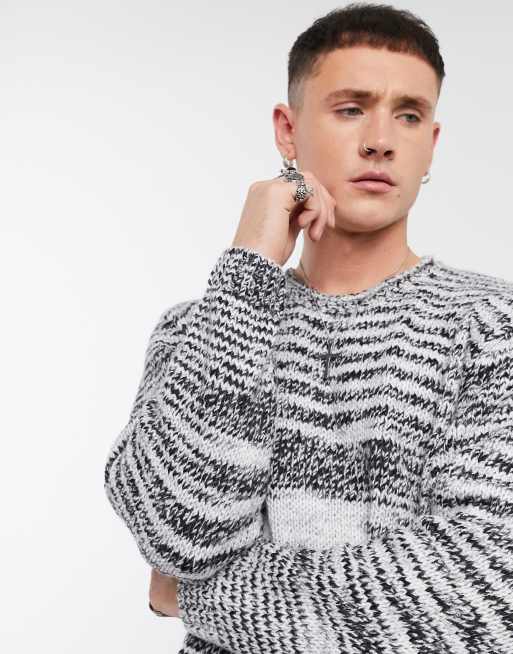 ASOS DESIGN oversized jumper with scoop neck in black and white space
