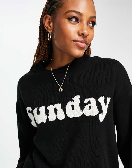ASOS DESIGN oversized jumper with Sunday text pattern in black | ASOS