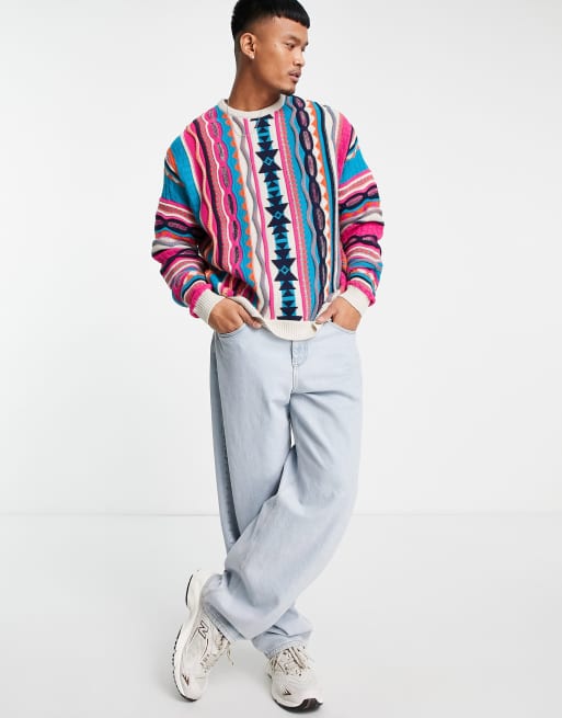 ASOS DESIGN oversized jumper with textured pattern in pink | ASOS
