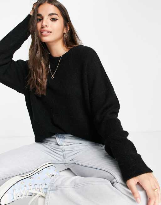 ASOS DESIGN oversized jumper with volume sleeve in black | ASOS