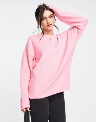ASOS DESIGN oversized jumper with volume sleeve in pink