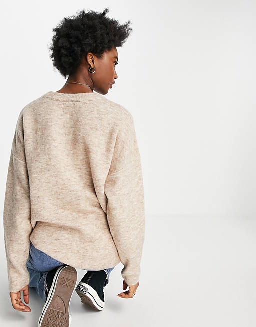 Women oversized jumper with volume sleeve in stone 