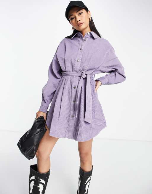 ASOS DESIGN - Oversized jurk van corduroy met riem in lavendel