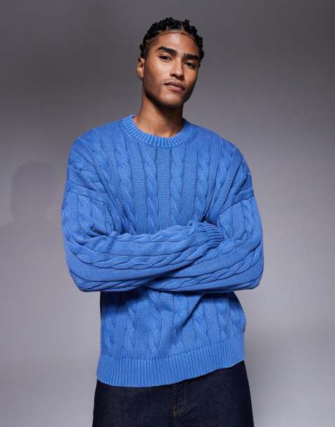 ASOS DESIGN - Oversized kabelgebreide in blauw met wassing - view 1
