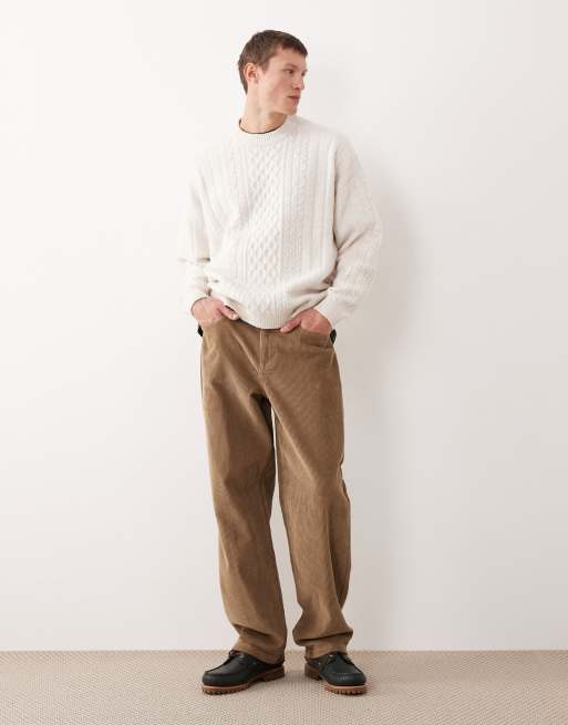 ASOS DESIGN - Oversized kabelgebreide trui met ronde hals in lichtbeige, 2 van 5