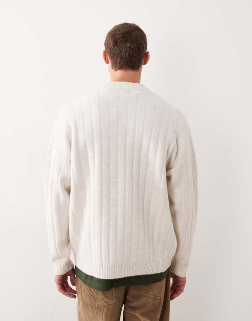 ASOS DESIGN - Oversized kabelgebreide trui met ronde hals in lichtbeige, 3 van 5