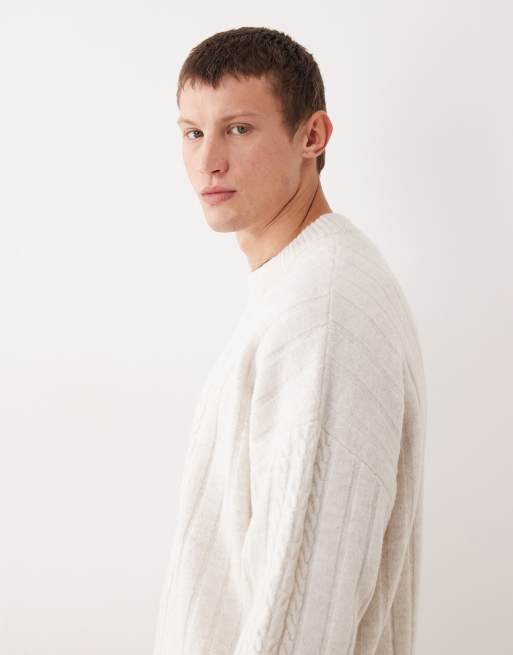 ASOS DESIGN - Oversized kabelgebreide trui met ronde hals in lichtbeige, 4 van 5