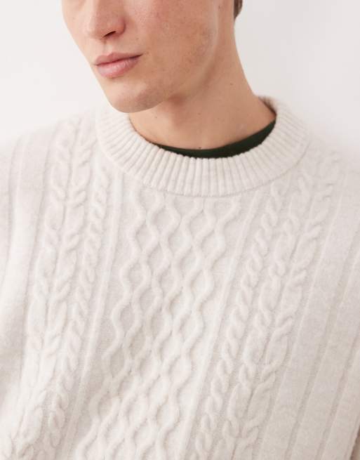 ASOS DESIGN - Oversized kabelgebreide trui met ronde hals in lichtbeige, 5 van 5