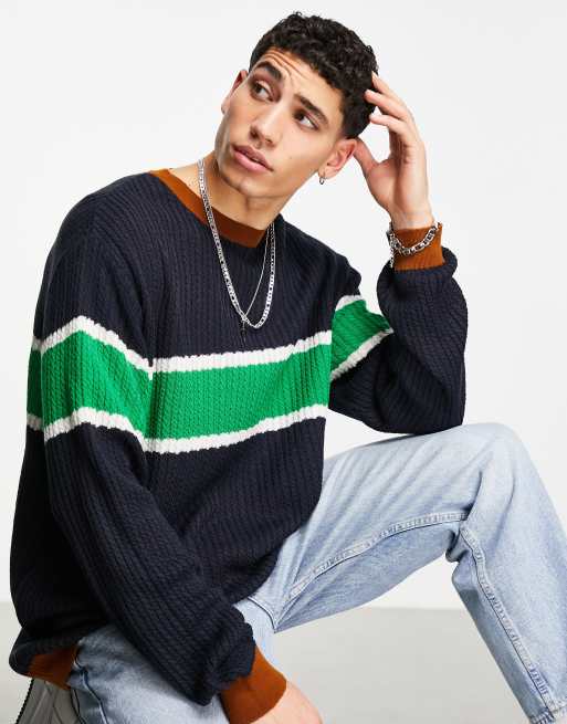 ASOS DESIGN - Oversized kabelstrikket trøje med stribe på brystet