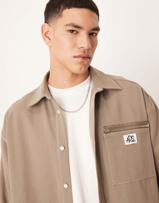 ASOS DESIGN - Oversized kakifarvet skjorte med firkantet pasform - Del af sæt, 2 af 4
