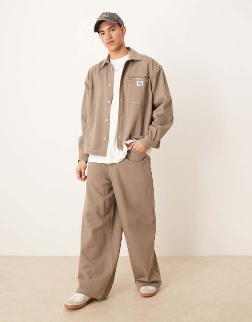 ASOS DESIGN - Oversized kakifarvet skjorte med firkantet pasform - Del af sæt, 3 af 4