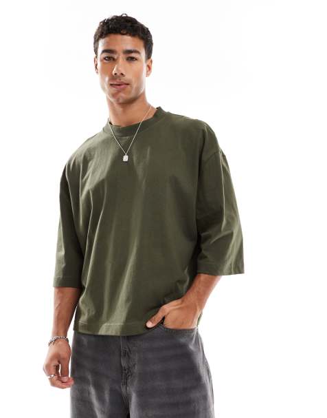 ASOS DESIGN - Oversized kakifarvet T-shirt med halve ærmer og firkantet pasform - view 1