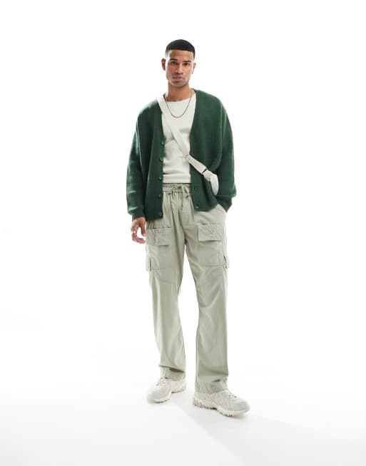 ASOS DESIGN - Oversized kakigrøn cardigan i vamset strik