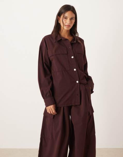 ASOS DESIGN - Oversized katoenen overhemd met cargozakken in paars - view 1