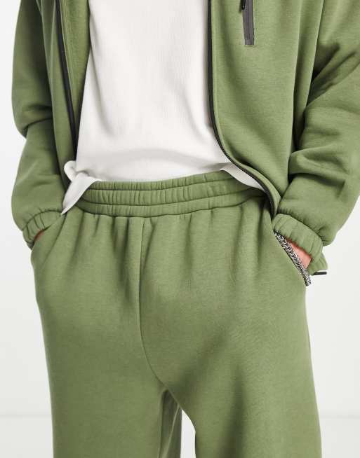 ASOS DESIGN - Oversized khakigrønne joggingbukser med tætsiddende buksekanter med lynlås - Del af sæt, 4 af 4