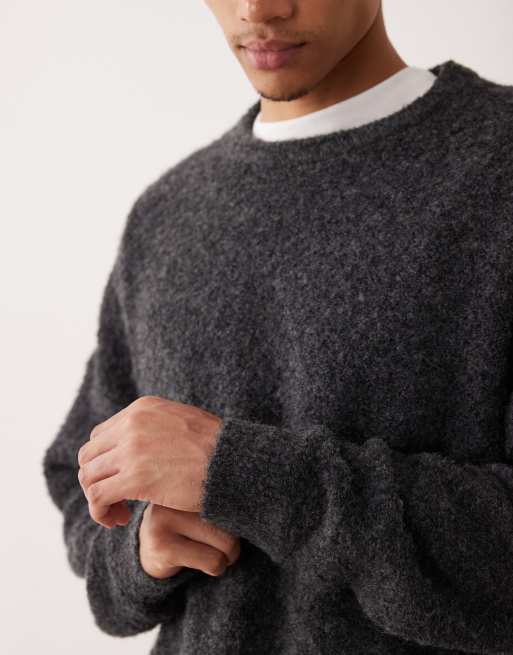 ASOS DESIGN oversized knit boucle crew neck sweater in gray