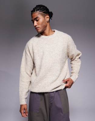 Asos Design Oversized Knit Boucle Crew Neck Sweater In Orange
