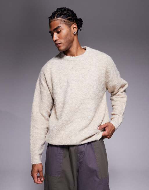 ASOS DESIGN oversized knit boucle crew neck sweater in oatmeal