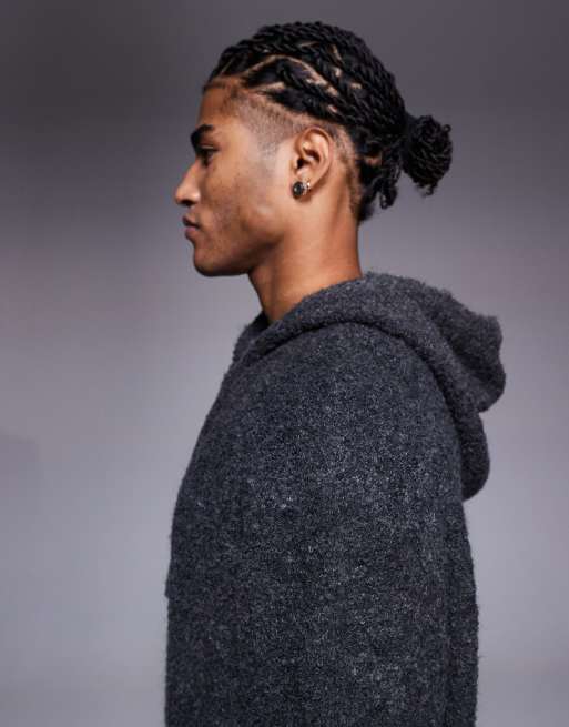 ASOS DESIGN oversized knit boucle hoodie in charcoal, 4 of 5