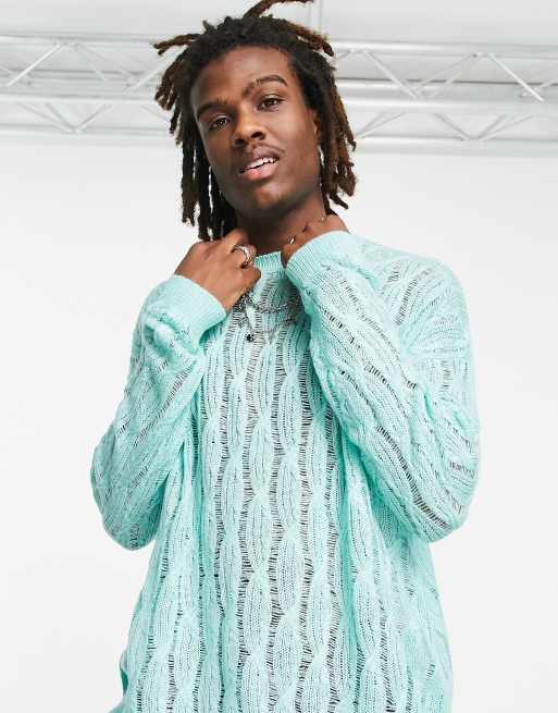 ASOS Knitted Oversized Jumper With Cloud Landscape Pattern in Blue for Men