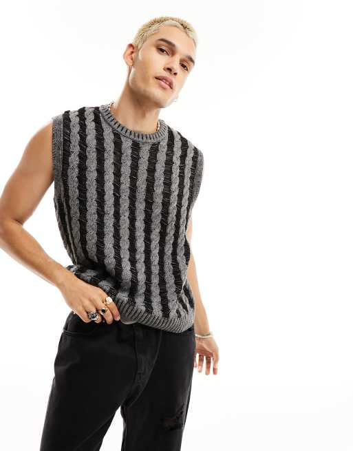 ASOS DESIGN oversized knit cable tank in acid wash charcoal