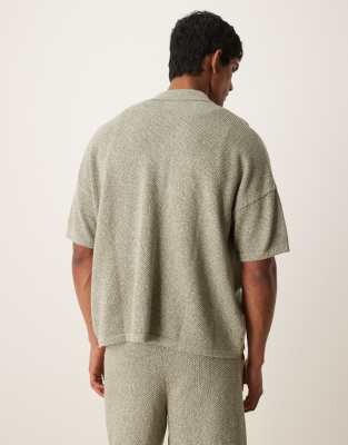 ASOS DESIGN oversized knit camp collar button down polo shirt in sage green - part of a set