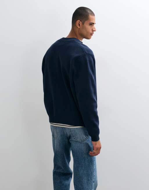 ASOS DESIGN oversized knit cardigan in navy, 3 of 5