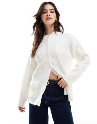 oversized knit cardigan with pockets in cream-Brown