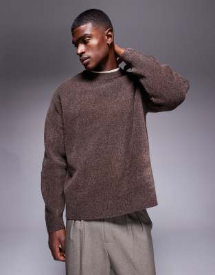 Asos Design Oversized Knit Chenille Sweater In Brown
