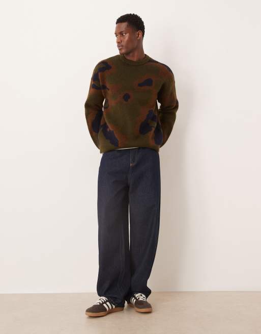 ASOS DESIGN oversized knit crew neck sweater in camo print | ASOS