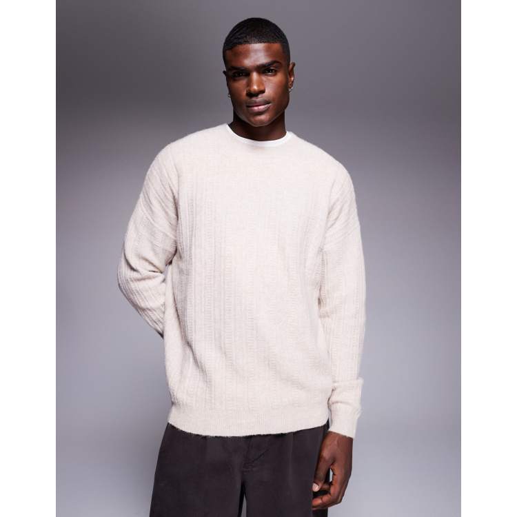 ASOS DESIGN oversized knit crew neck sweater in stone | ASOS