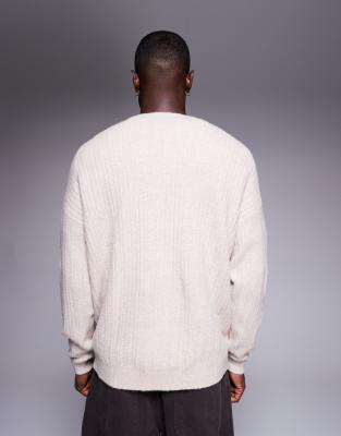 ASOS DESIGN oversized knit crew neck sweater in stone | ASOS