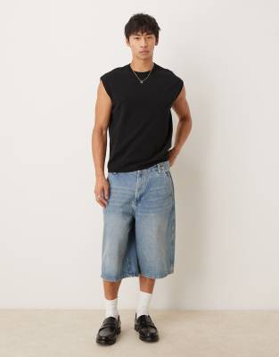 Asos Design Oversized Knit Crew Neck Tank In Black