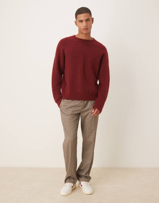 ASOS DESIGN oversized knit crew neck wool sweater in burgundy, 2 of 5