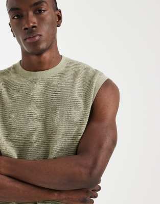 Asos Design Oversized Knit Crochet Tank In Green