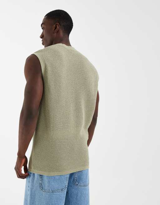  ASOS DESIGN oversized knit crochet tank in khaki, 4 of 5