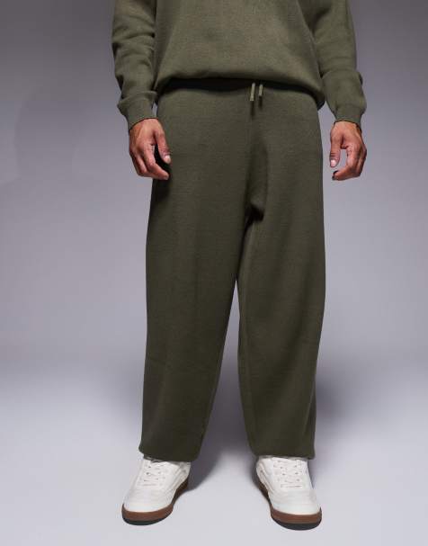ASOS DESIGN oversized knitted cuffed joggers in khaki