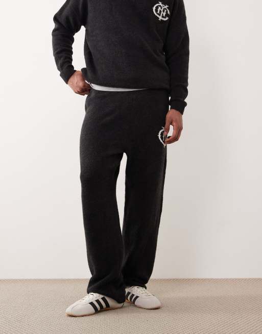 ASOS DESIGN oversized knit cuffed sweatpants with NYC logo in washed black - part of a set, 2 of 5