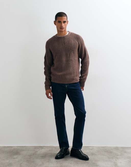 ASOS DESIGN oversized knit exposed seams crew neck sweater in brown, 2 of 5